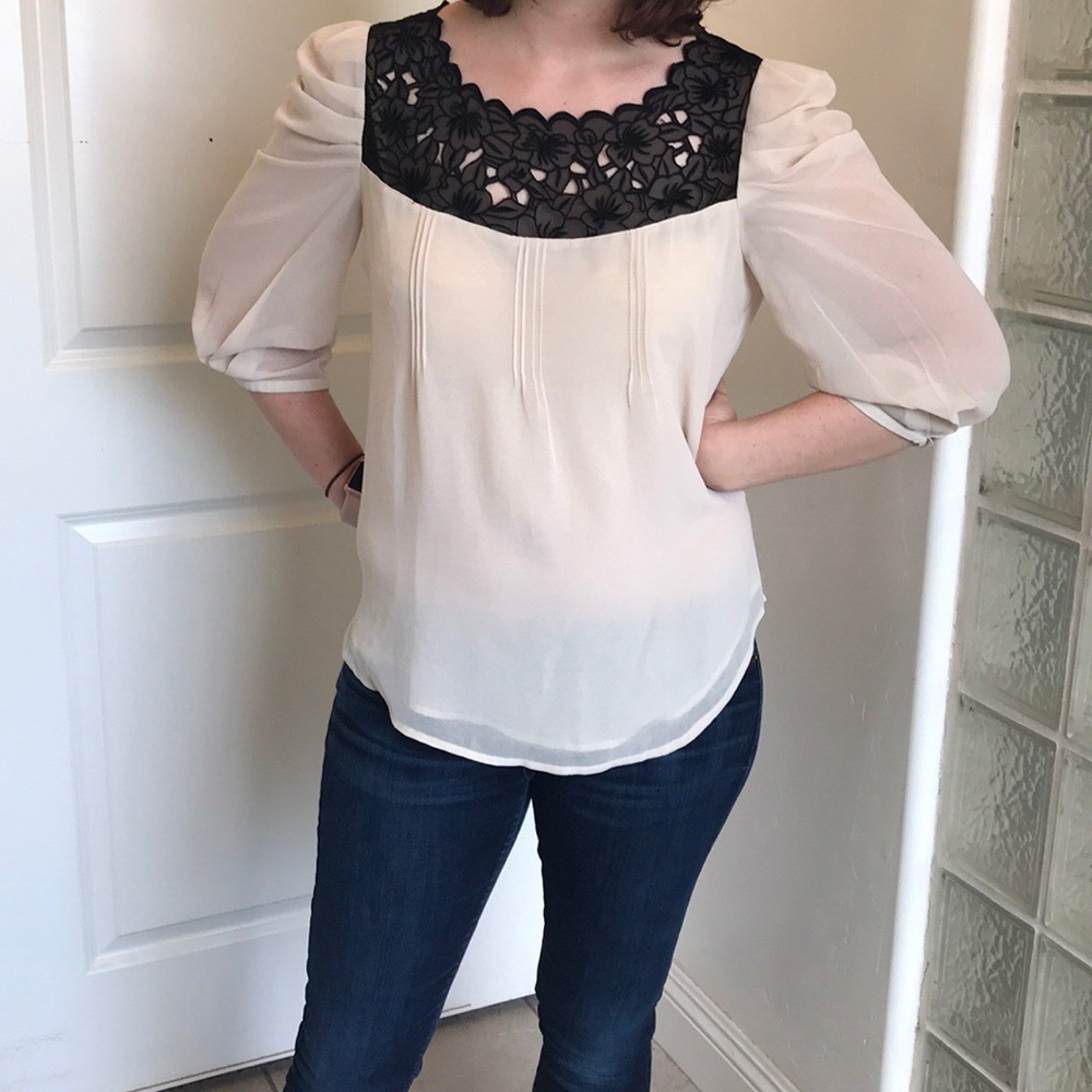 Cream and Black Lace Blouse